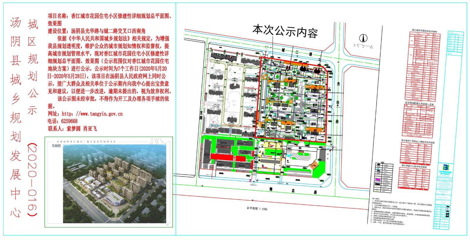 汤阴县城乡规划发展中心城区公示(2020-016)--汤阴县香江城市花园住宅